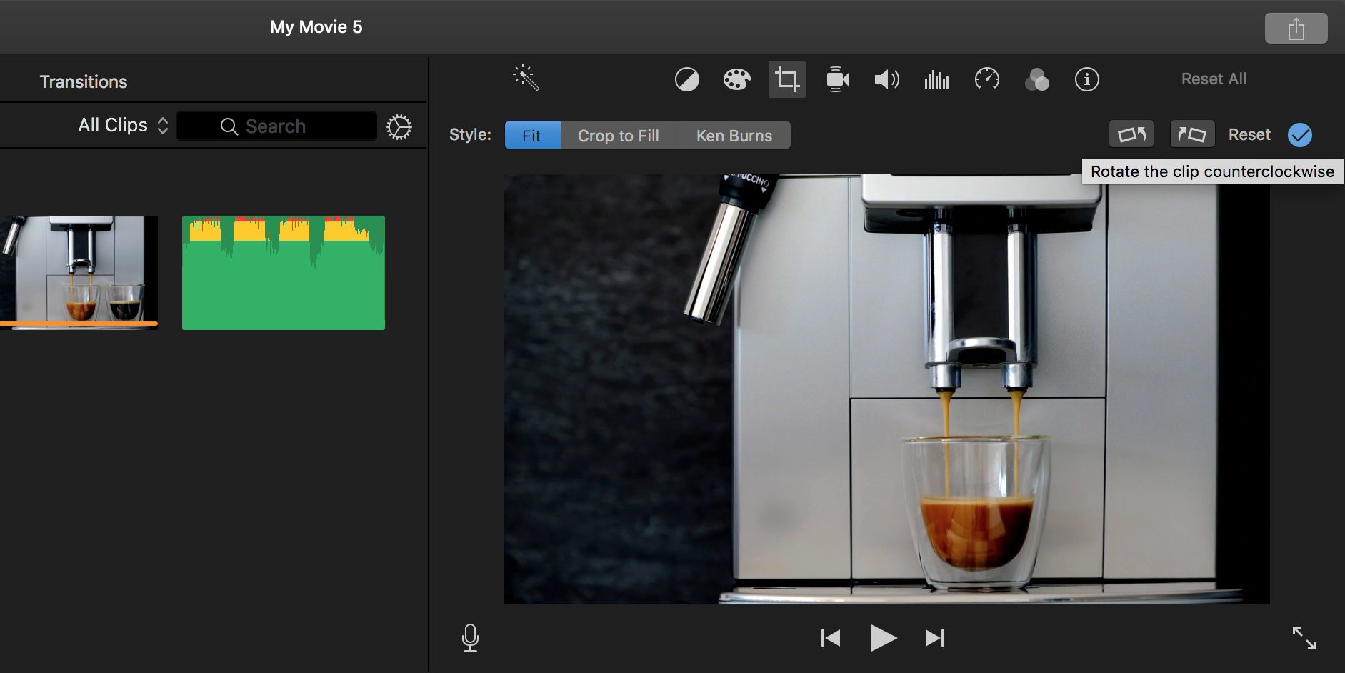 Поворот кадра в iMovie на Mac