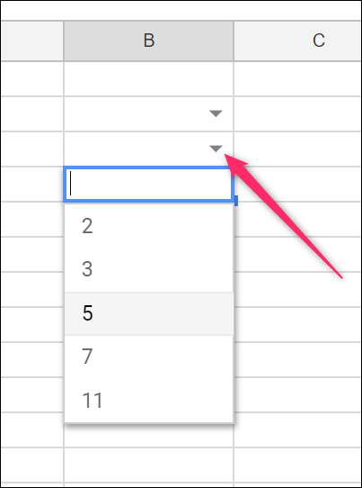 Выпадающий список в ячейке Google Таблиц
