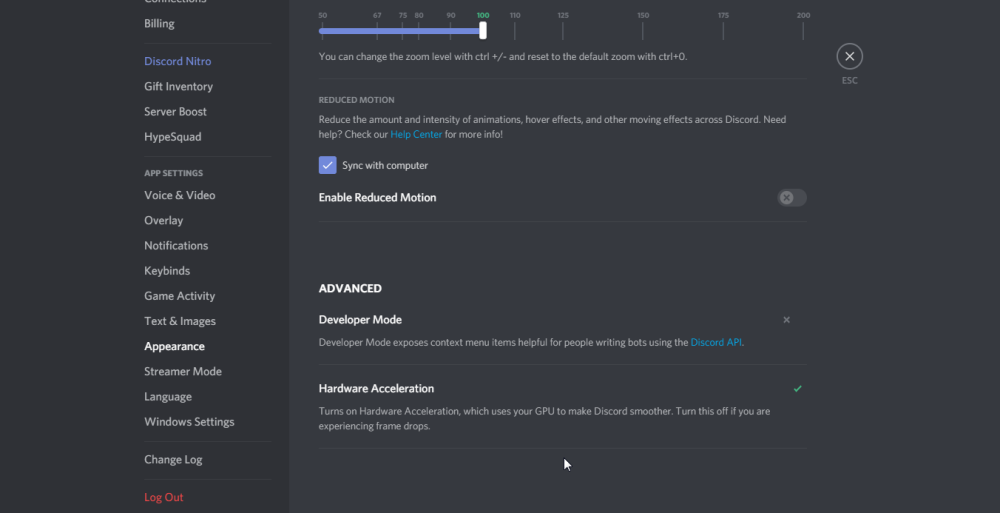 отключение аппаратного ускорения в Discord