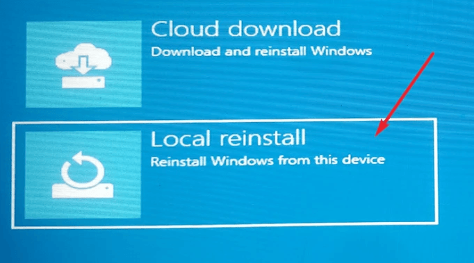 Opzione Cloud download o re-install locale