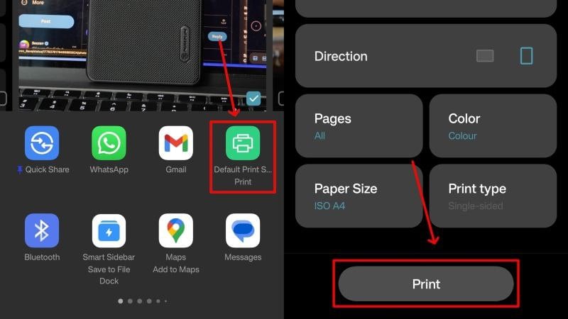 Печать скриншота с Android через меню Поделиться