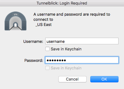 Окно ввода логина и пароля для VPN