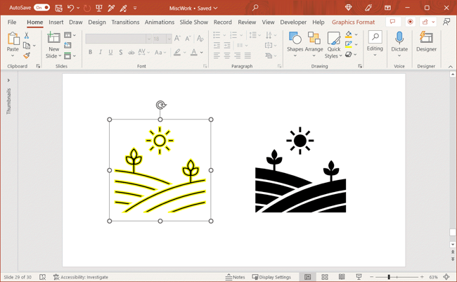 Выбранный элемент на слайде PowerPoint