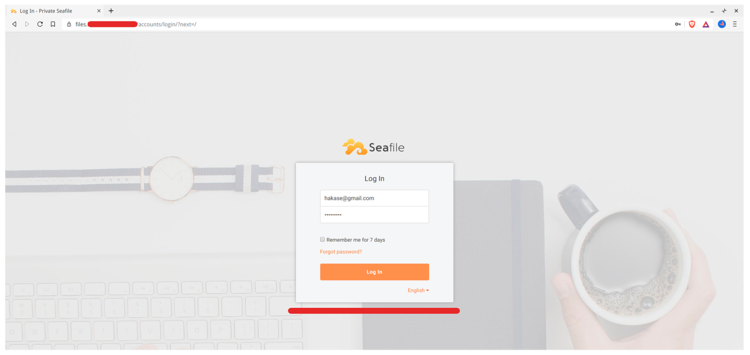 Страница входа Seafile через HTTPS