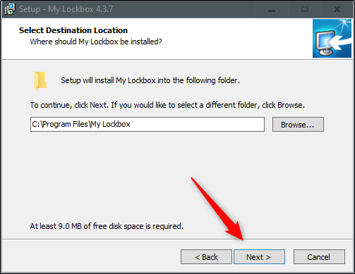 Выбор папки установки и кнопка 