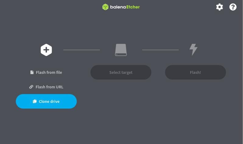 Интерфейс balenaEtcher: опция клонирования диска