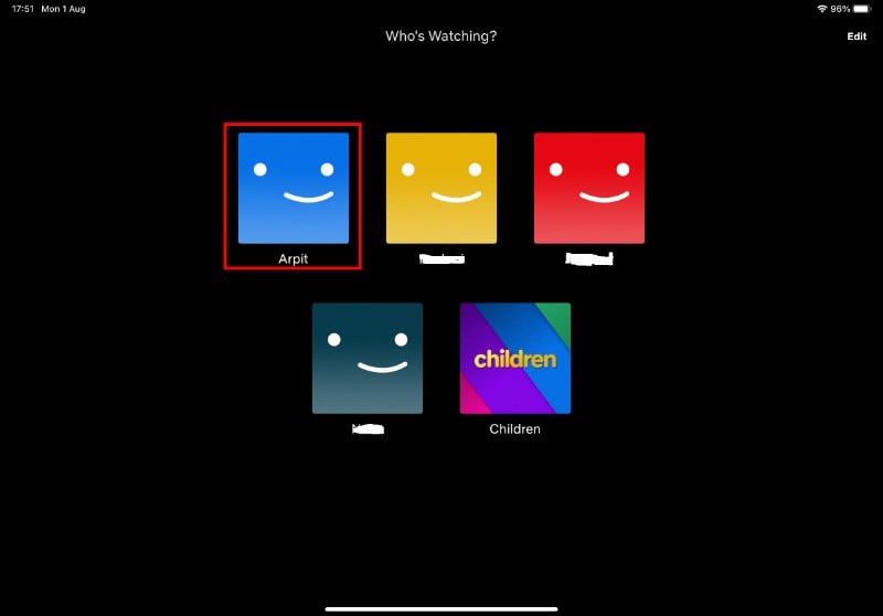 iPad 앱에서 프로필 선택 화면