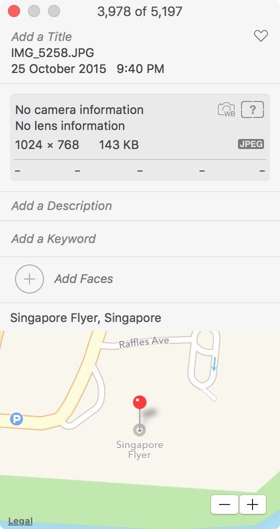 Карта с отмеченным местоположением, привязанным к фото в Photos