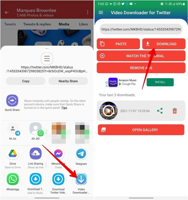 Интерфейс Android приложения для загрузки видео из Twitter