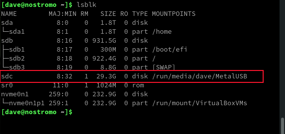 Вывод lsblk с USB