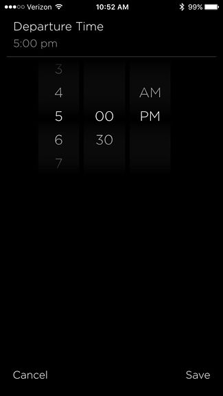 Выбор времени отъезда с шагом в 30 минут