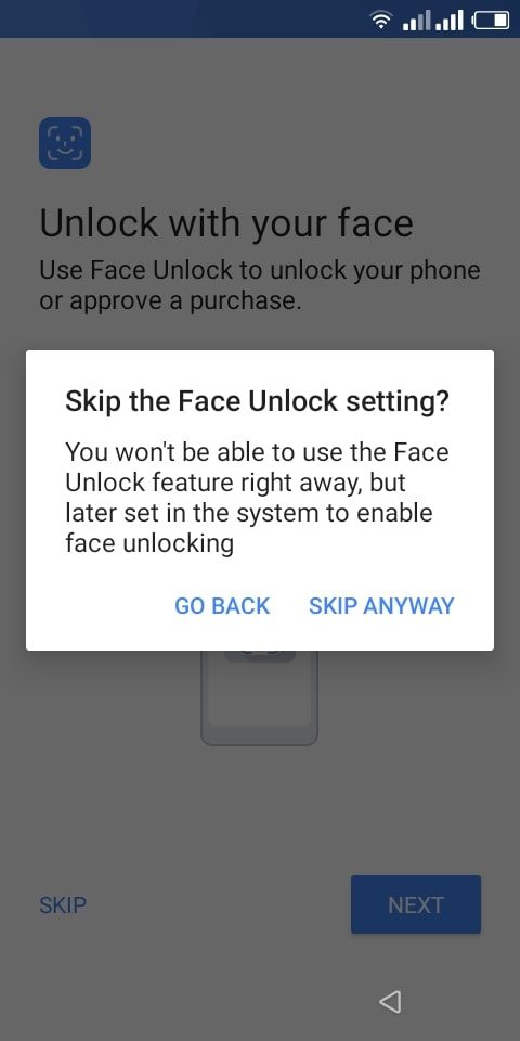 Skip the Face unlock setting 
