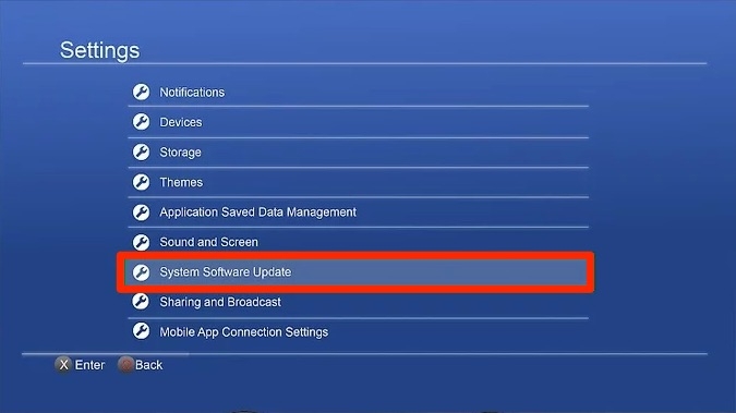 Обновление системного ПО PS4 в меню настроек