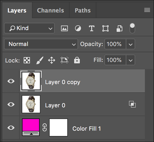 Включение видимости дубликата слоя