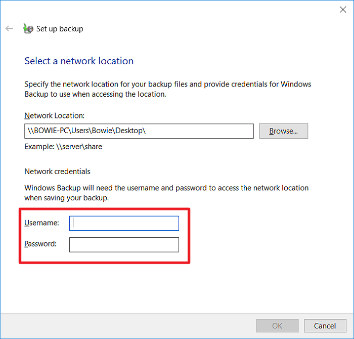 Подтверждение ввода учётных данных для сетевого диска