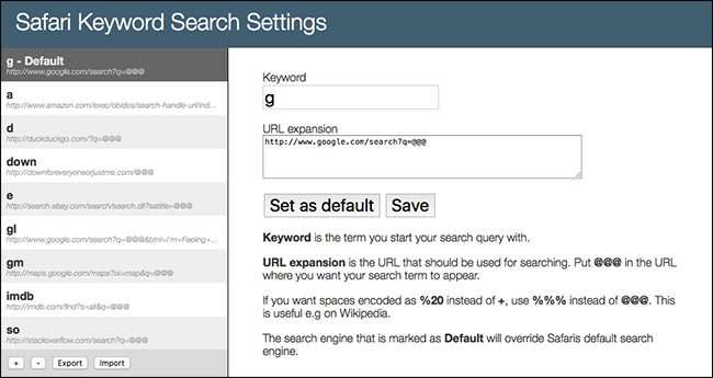 Изображение: экран настроек Keyword Search с списоком и кнопкой добавления