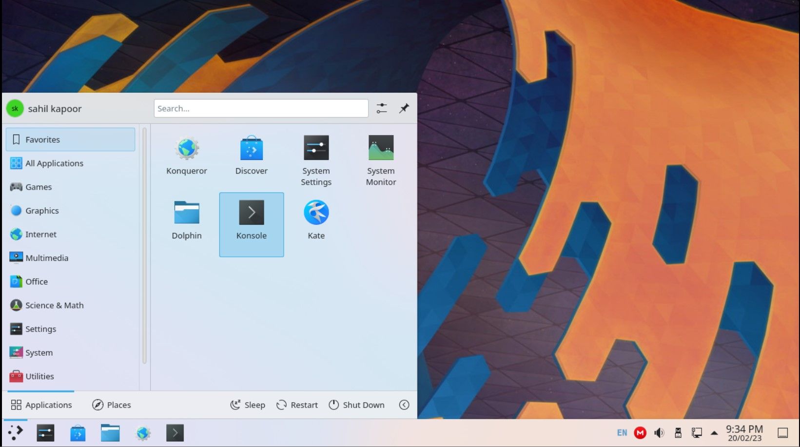 Список приложений в меню Application Launcher