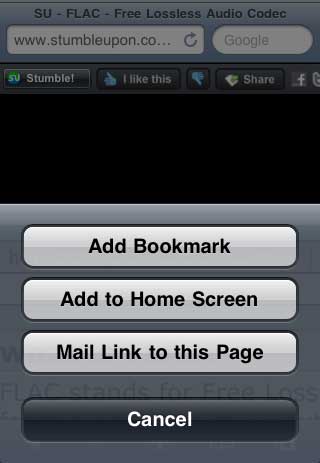 Экран добавления закладки StumbleUpon