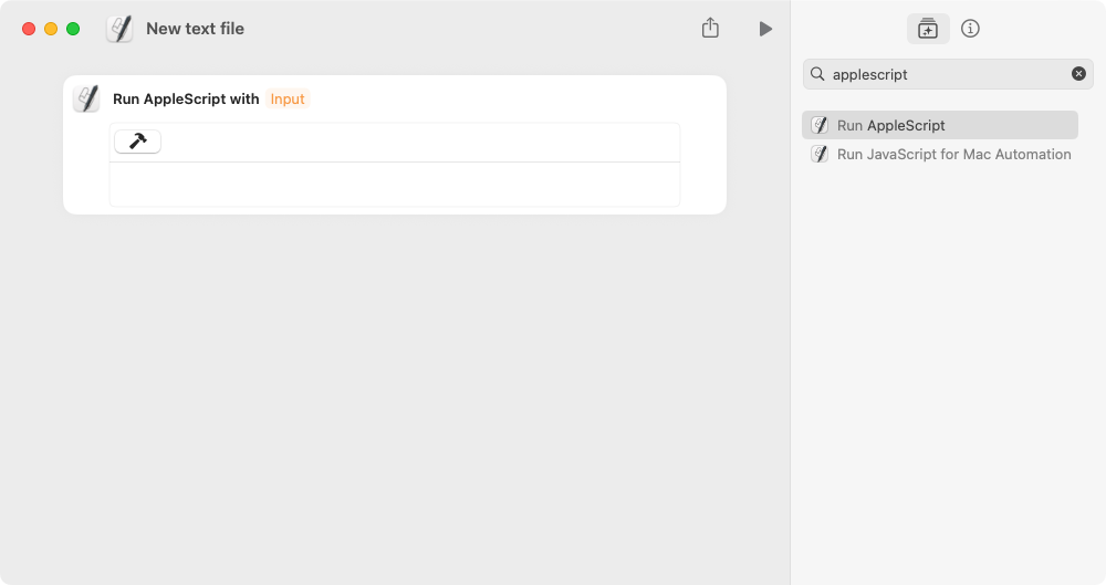Ярлык с пустым действием AppleScript.