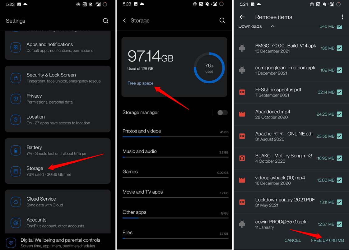 Libérer de l'espace de stockage sur Android