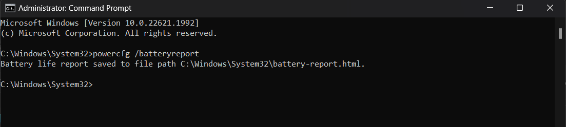 Создание отчёта о батарее в CMD