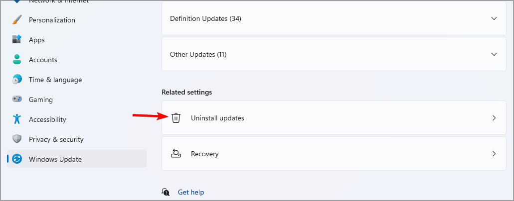 Список установленных обновлений Windows для удаления