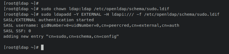 Вывод ldapadd: добавление схемы sudo