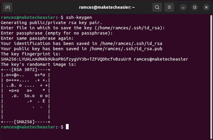 Изображение: генерация публичного ключа в терминале