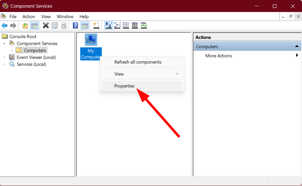 Контекстное меню My Computer с пунктом Properties