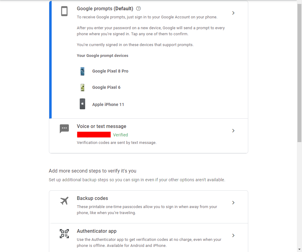 Можно добавить несколько методов 2FA. 