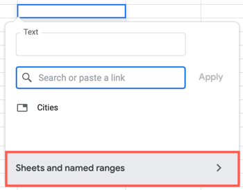 Нажмите Листы и именованные диапазоны