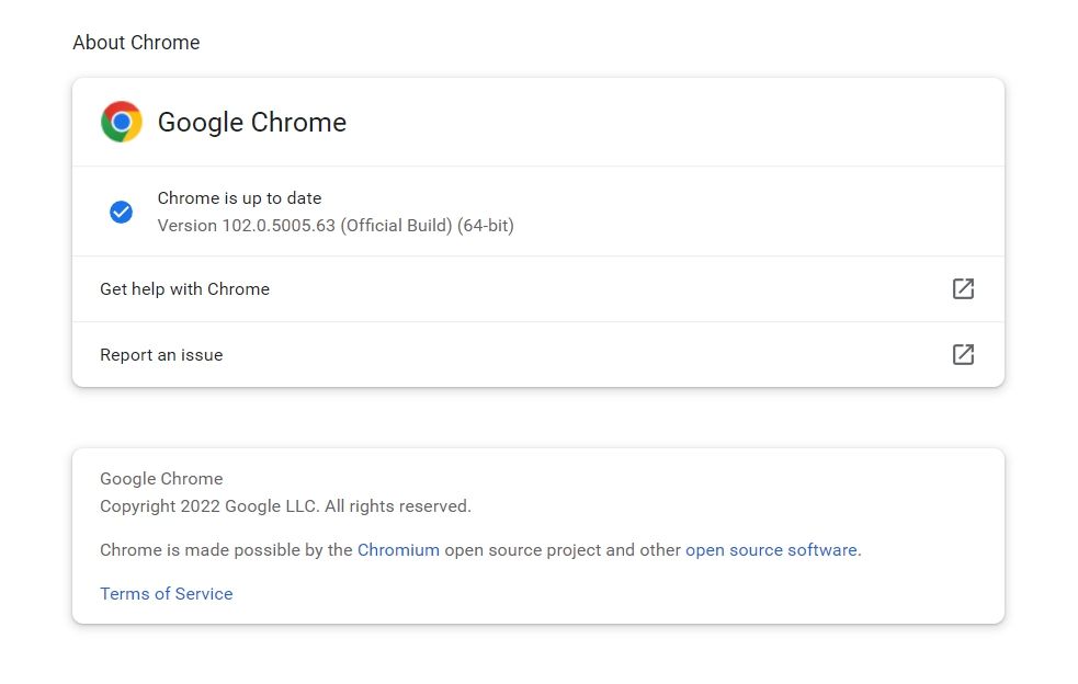 Страница About в Google Chrome