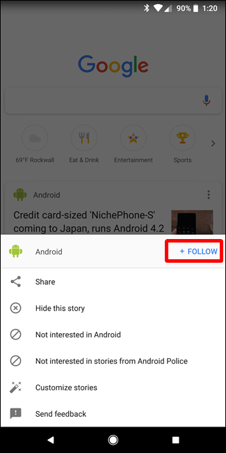 Меню карточки: скрыть, заблокировать сайт, отказаться от темы