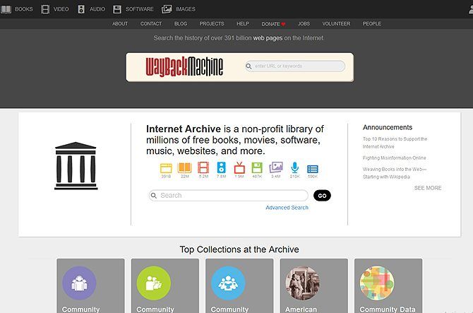 скриншот коллекции фильмов в Архиве Интернета
