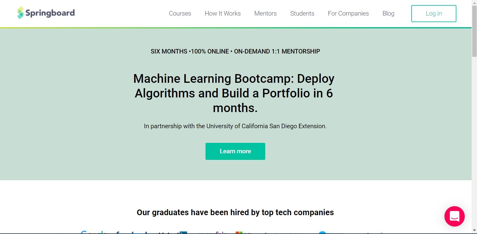 Скриншот интерфейса Springboard ML Bootcamp