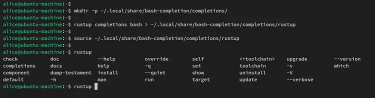 автодополнение rustup