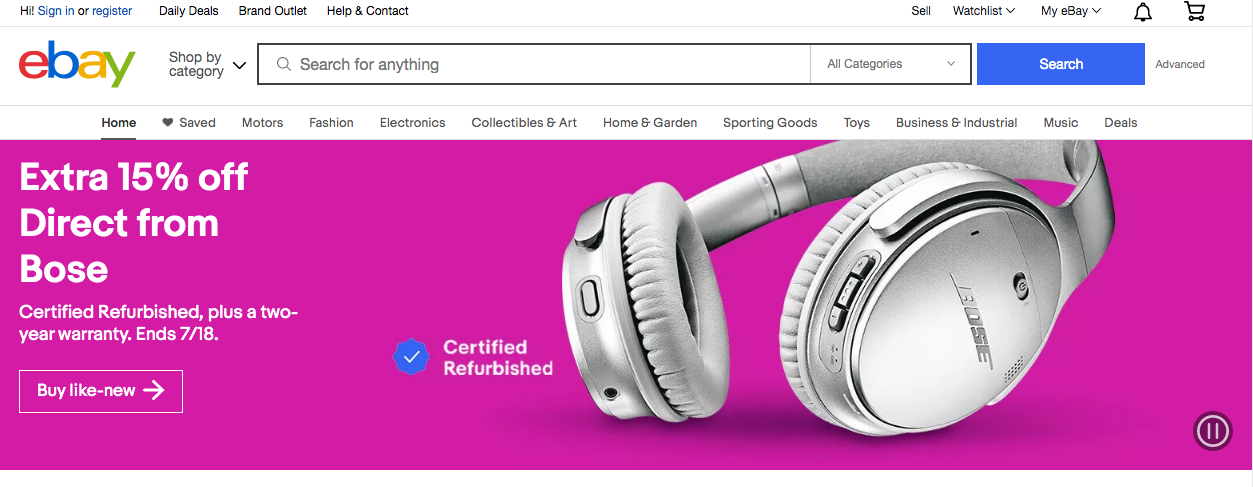 Скриншот интерфейса eBay