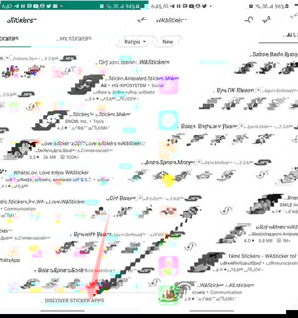 Переход к сторонним наборам стикеров через магазин приложений