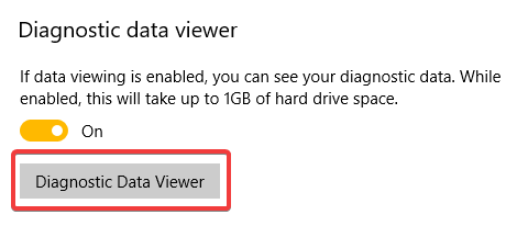 Кнопка «Просмотр диагностических данных» в Windows 10