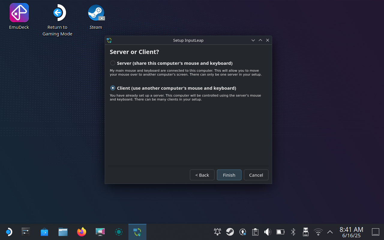 Setting up a Steam Deck as an Input Leap client.
