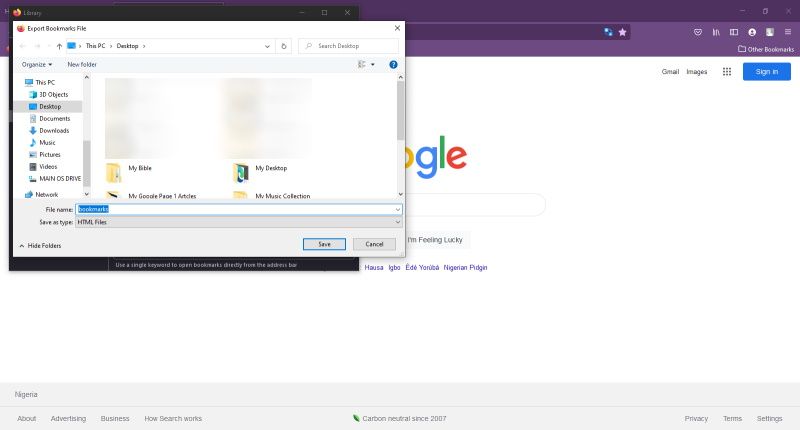 Сохранение файла закладок в HTML из Firefox