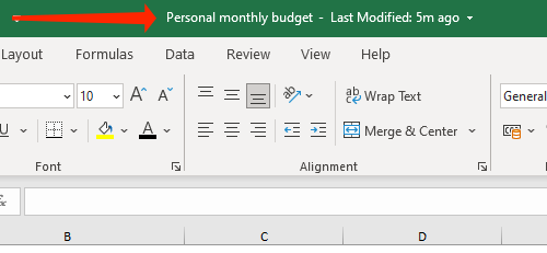 Кликните имя файла в верхней строке Excel