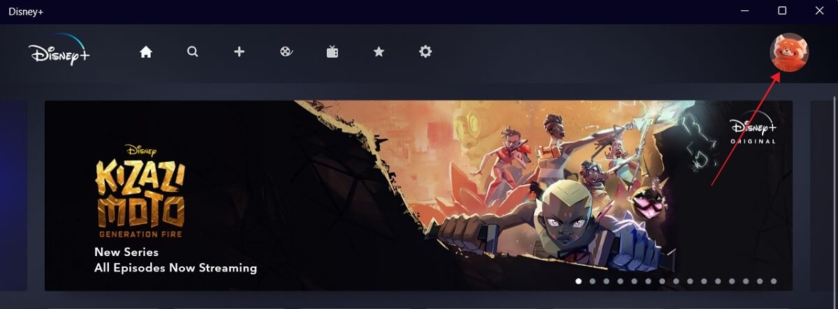 Нажатие на аватар в приложении Disney Plus для ПК