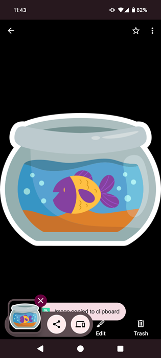 Стикер скопирован в буфер обмена на Android