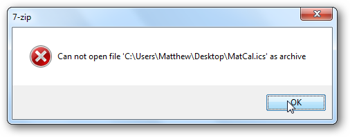 Ошибка открытия неархивного файла в 7‑Zip