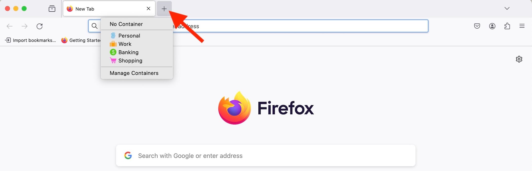 Создание новой вкладки в контейнере Firefox