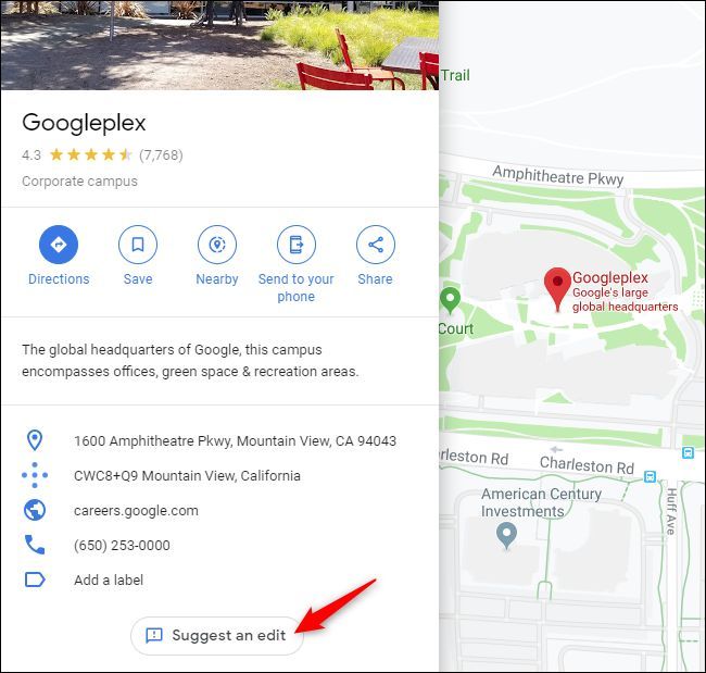 Кнопка «Предложить правку» в Google Maps
