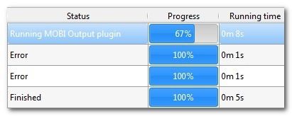Список заданий в Calibre с ошибками и статусом
