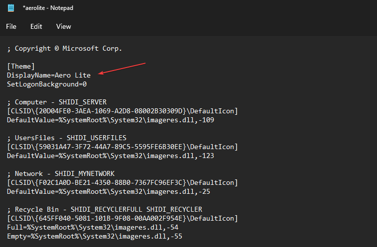 Замена строки имени темы в файле темы