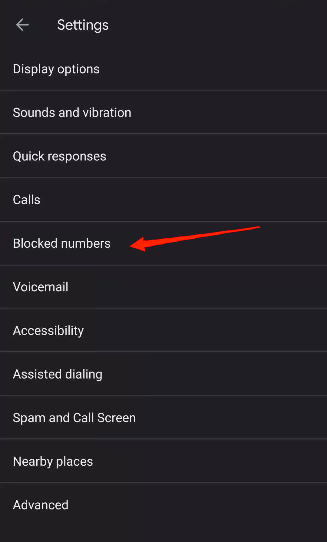 tap on Blocked Numbers